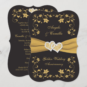 Invitation 50e Anniversaire Rejoint Coeurs Invitation, Black 