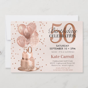 Invitation 50e anniversaire Rose Gold Cake Surprise Party