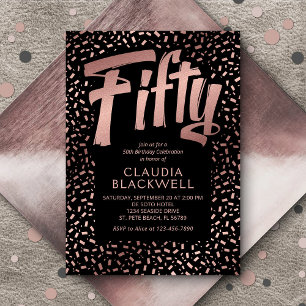 Invitation 50e anniversaire Rose Gold Confetti