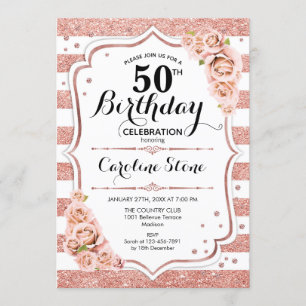 Invitation 50e anniversaire - Rose Gold White Stripes