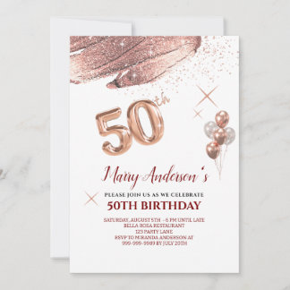 Invitation 50e anniversaire rose gouttes d'or rouge Invitatio