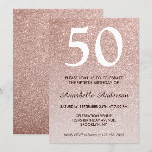 Invitation 50e anniversaire Rose Rose Parties scintillant or