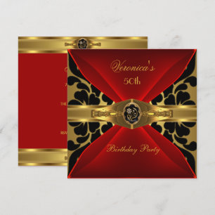 Invitation 50e anniversaire Rouge Or Noir Damas fleuri Bijou