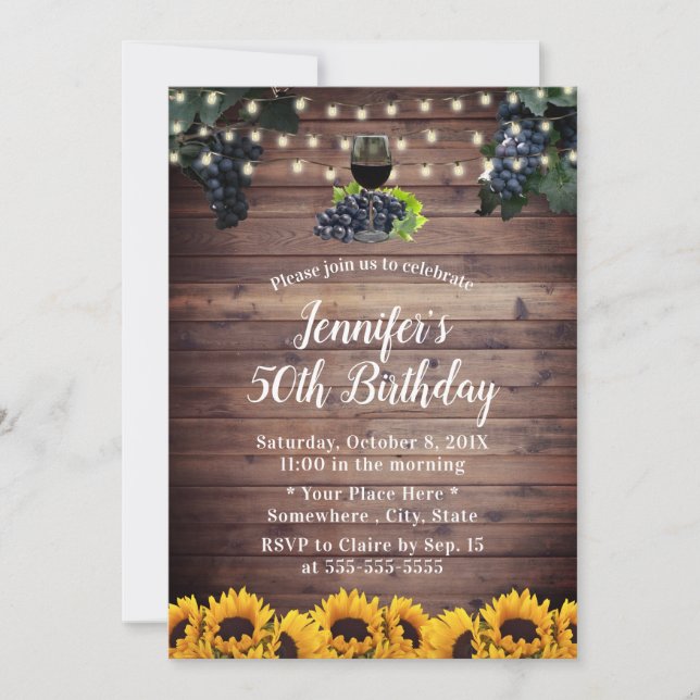 Invitation 50e anniversaire Rustic Sunflowers Vineyard Vine (Devant)