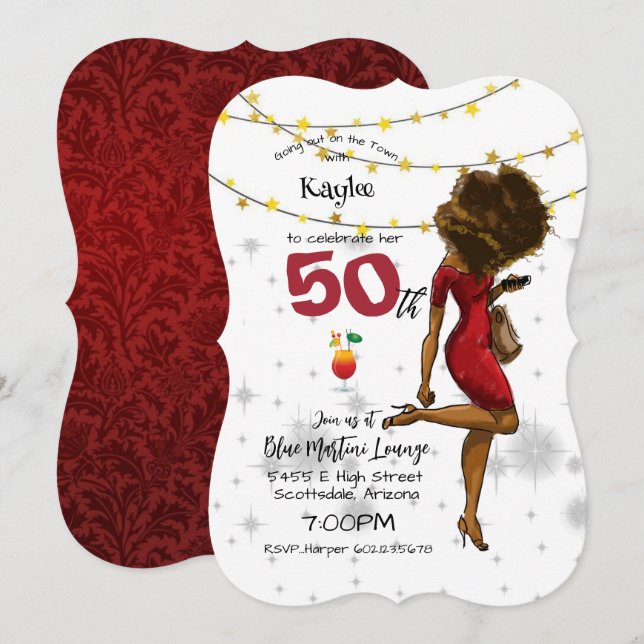 Invitation 50e anniversaire soirée Cocktail de Glass Girl Inv (Devant / Derrière)