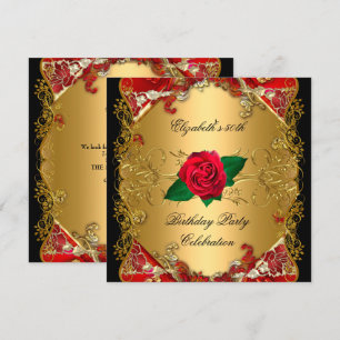 Invitation 50e Anniversaire Soirée Gold Black Red Roses