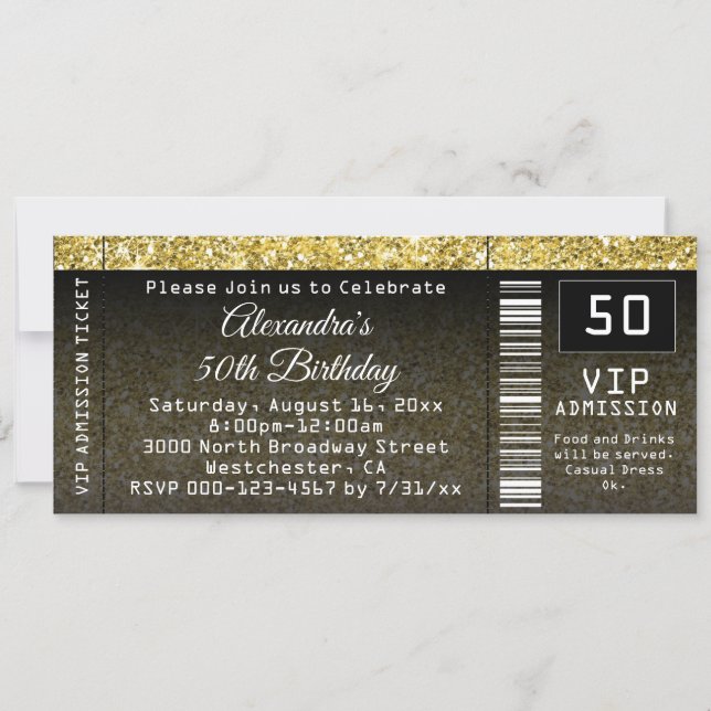 Invitation 50e Anniversaire Soirée Gold/Black Ticket Invitati (Devant)
