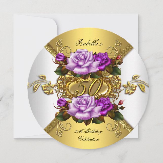 Invitation 50e Anniversaire Soirée Rose élégante Purple Gold  (Devant)
