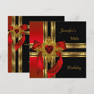 Invitation 50e Anniversaire Soirée Rouge Coeur d'or
