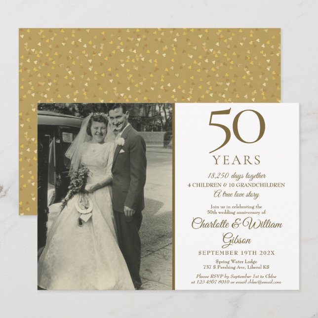 Invitation 50e Anniversaire Souvenirs Confetti Mariage Photo (Devant / Derrière)