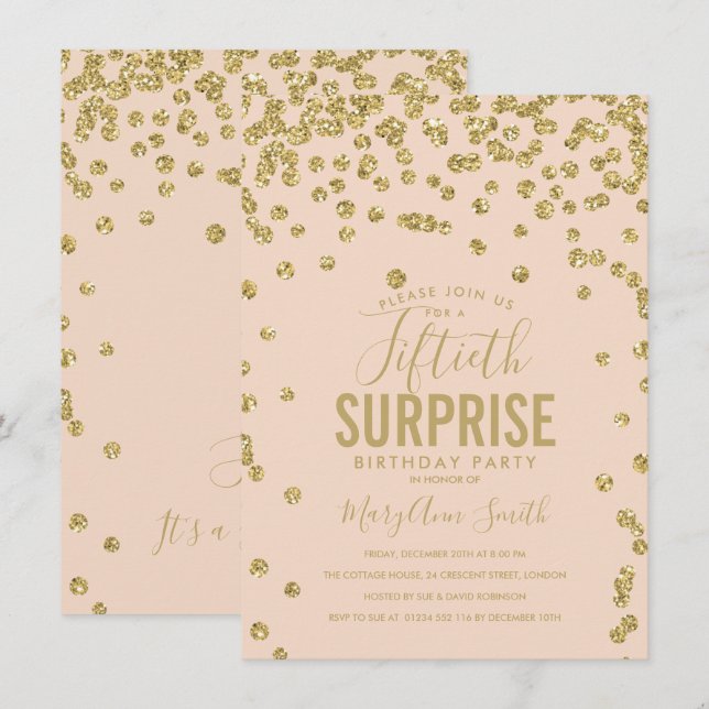 Invitation 50e anniversaire surprenant Gold Blush Pink (Devant / Derrière)