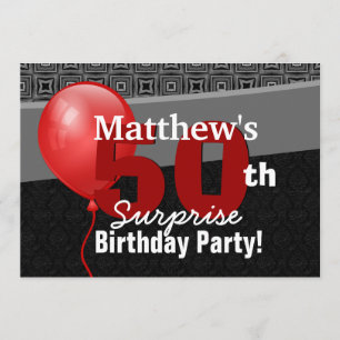 Invitation 50e Anniversaire Surprise Balloon rouge noir Y327