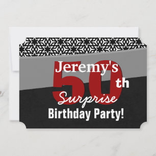 Invitation 50e anniversaire surprise Black Red White Stars R2