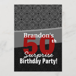 Invitation 50e anniversaire surprise Black White Red Y328