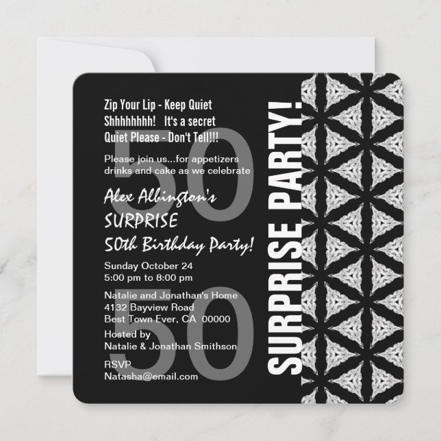 Invitation 50e anniversaire surprise Blanc noir moderne W1761 (Devant)