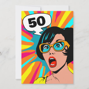Invitation 50e anniversaire surprise femme pop art