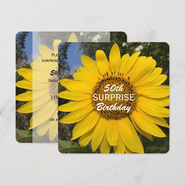 Invitation 50e Anniversaire Surprise Fête de tournesol Invita (Devant / Derrière)