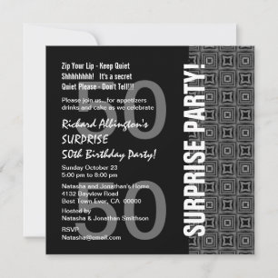 Invitation 50e anniversaire surprise Gris noir blanc moderne