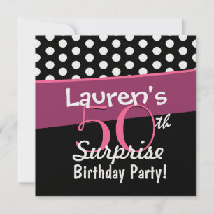 Invitation 50e anniversaire surprise Noir Blanc Pois rose