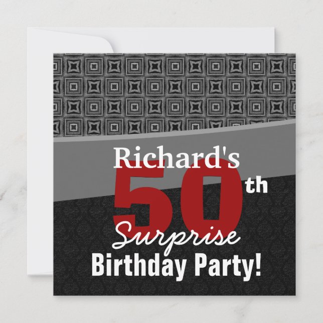 Invitation 50e anniversaire surprise Noir Blanc Rouge Rouge Y (Devant)