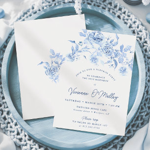 Invitation 50e anniversaire Surprise Party Dusty Blue Floral