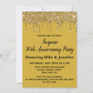 Invitation 50e Anniversaire Surprise Party Gold Black Cinquan