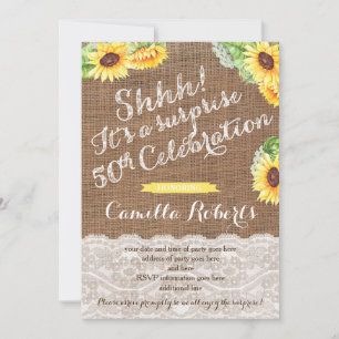 Invitation 50e Anniversaire Surprise Party pour dame, Sunflow