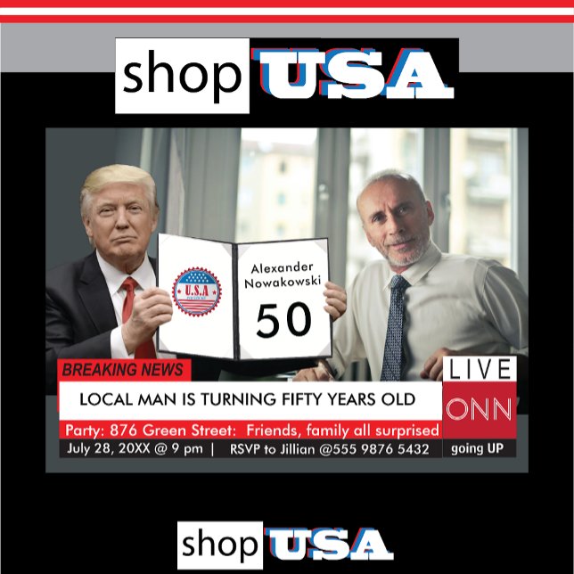 Invitation 50e anniversaire Trump 🎙️ Hommes Funny TV News Ga ("Witty and amusing 50th birthday card for men"
"Cheeky men's birthday card for 50th celebration"
)