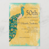 50e anniversaire Turquoise Aquarelle jaune Peacock