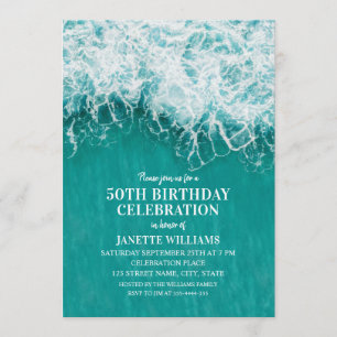 Invitation 50e Anniversaire Vague de plage Turquoise Océan na