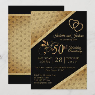 Invitation 50e anniversaire Vintage du coeur d'or