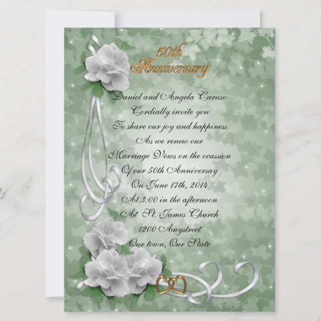 Invitation 50e anniversaire vow renouveau roses blanches (Devant)