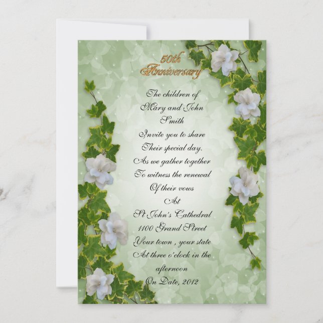 Invitation 50e anniversaire vow renouvellement lierre et gard (Devant)