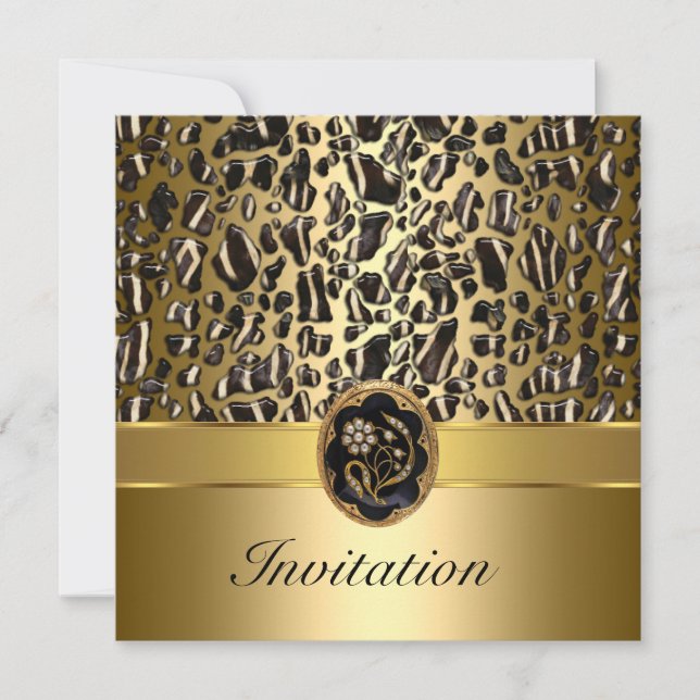 Invitation 50e anniversaire Wild Black Cream Gold bijou 3 (Devant)