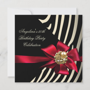 Invitation 50e Anniversaire Zèbre Rouge Or Crème Noir Fête d'