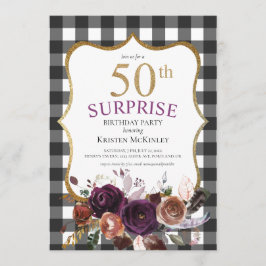 Invitation 50e Buffalo Plaid Purple Floral Parties scintillan