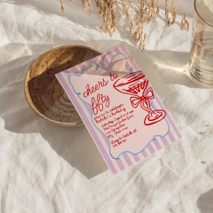 Invitation 50e Champagne colorée Dessinée rose Cinquante Anni