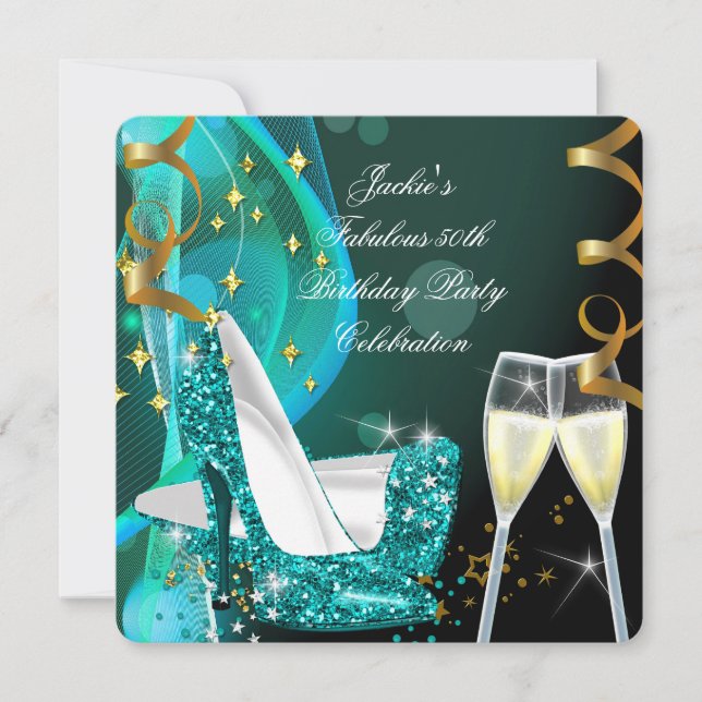 Invitation 50e Fabuleuse Parties scintillant Turquoise hauts  (Devant)