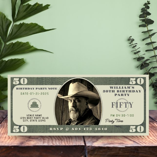 Invitation 50e fête d'anniversaire 50 dollars Bill (50th Birthday Party 50 Dollar Bill Invitation
)