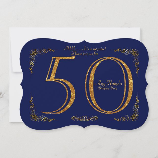 Invitation 50e, fête d'anniversaire 50e, grand Gatsby, Marine (Devant)