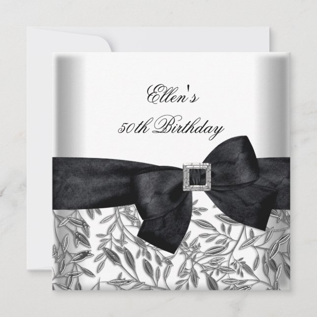 Invitation 50e fête d'anniversaire Bijou d'argent blanc Bow n (Devant)