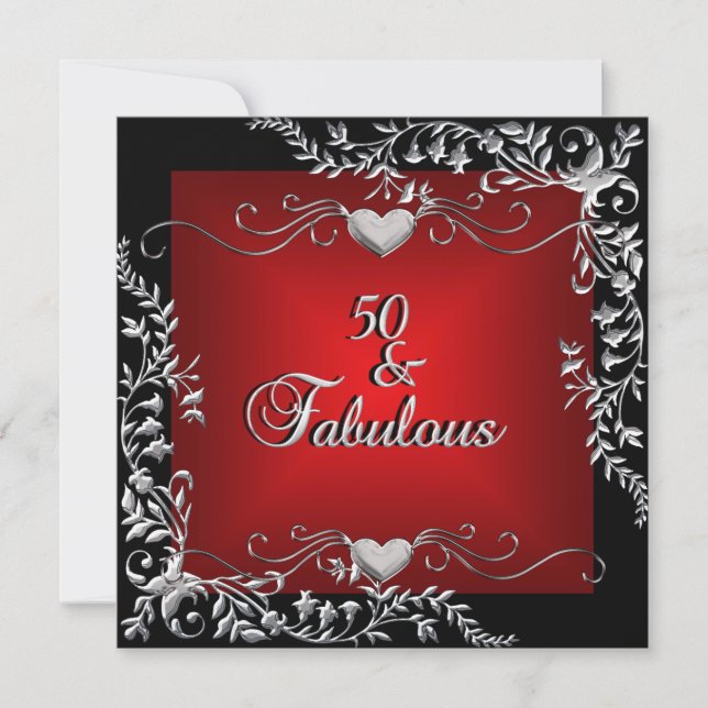 Invitation 50e fête d'anniversaire Black Bright Deep Red Big (Devant)