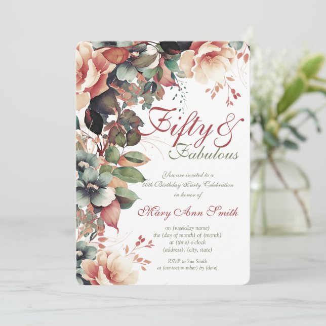 Invitation 50e fête d'anniversaire Boho Garden Floral (Debout devant)