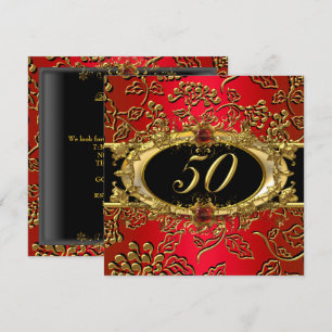 Invitation 50e fête d'anniversaire Damask Rouge Or Noir