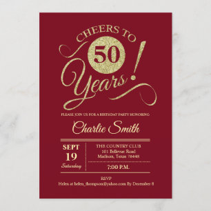 Invitation 50e fête d'anniversaire - Dark Red Gold