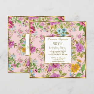 Invitation 50e Fête d'anniversaire du jardin floral rose colo
