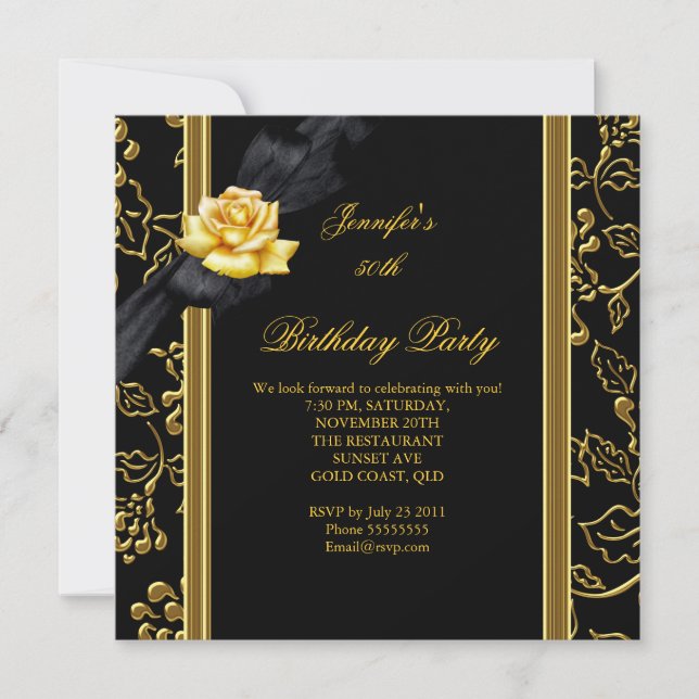 Invitation 50e fête d'anniversaire Elegant Damask Gold Black (Devant)