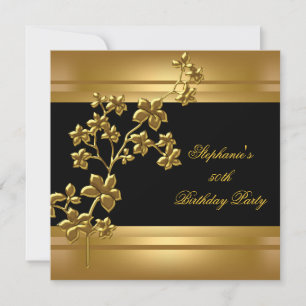 Invitation 50e fête d'anniversaire Exotic Gold Black Floral