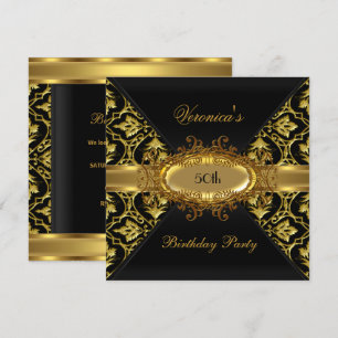 Invitation 50e fête d'anniversaire Gold Black Damask invitati