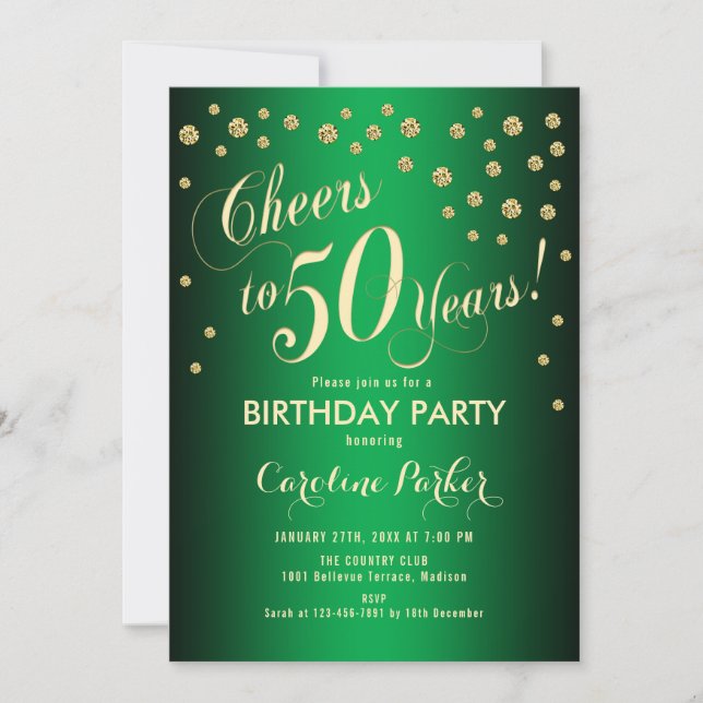 Invitation 50e fête d'anniversaire - Gold Green (Devant)